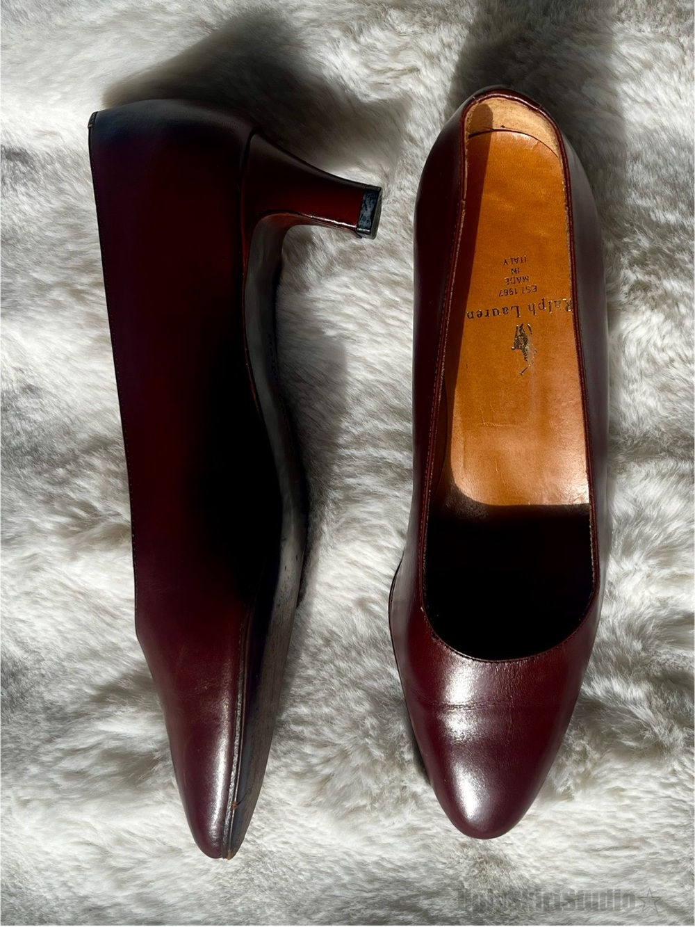 Ralph Lauren Purple Label Mahogany Leather Pumps Kitten Heel Italy Vintage 6B